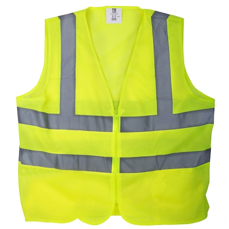 Tr Industrial Yellow Mesh High Visibility Class 2 Safety Vest, M, No Pockets TR88060